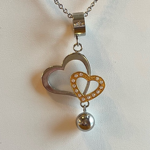 ⭐️ Chisel Stainless Steel, Gold Tone and CZ Double Heart Necklace - 22 Inch - Picture 5 of 9